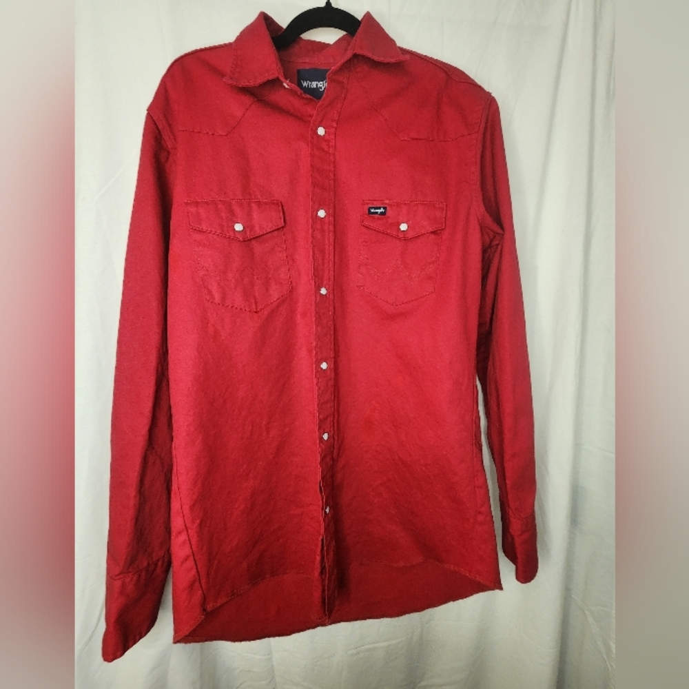 Vintage Wrangler Button-Up Shirt With Pearl Snaps Size LT Red Western Cowboy